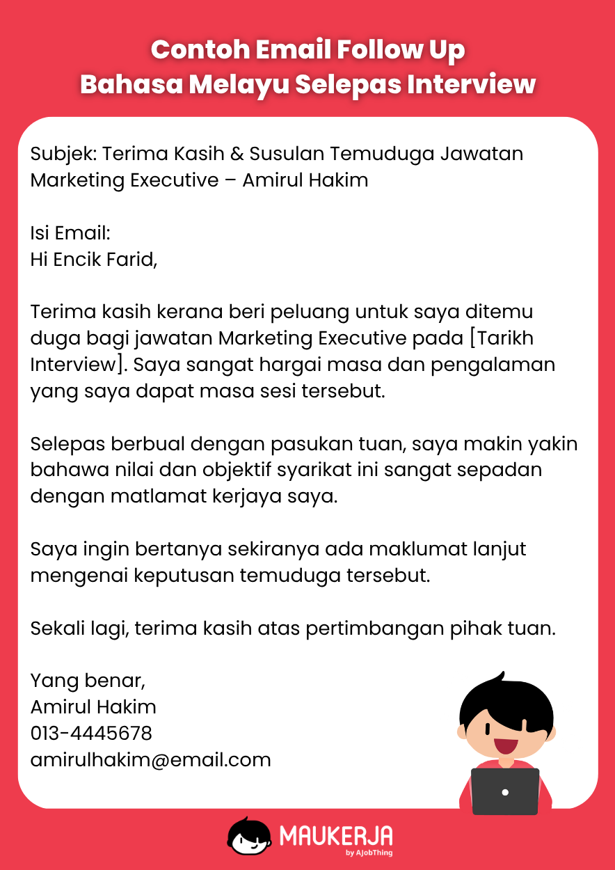 Contoh Email Follow Up Bahasa Melayu Selepas Interview